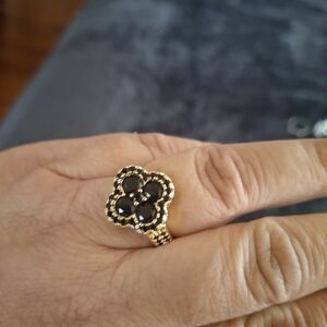 Elegant Gold and Black Floral Ring Adjustable